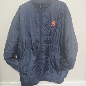 Majestic Dark Blue Puffer Jacket with Red Emblem